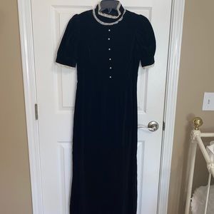 Homemade Long Goth Black Velvet Dress